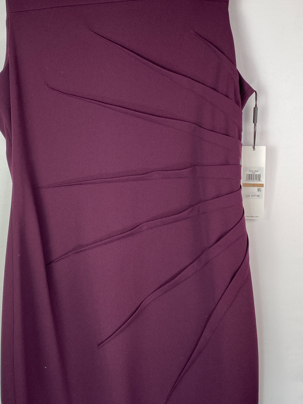 NWT Calvin Klien Ruched Front Sz 12 Sleeveless Sheath Dress Dark Purple Career