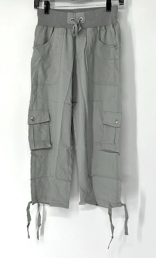 MoFiz NEW cropped Cargo capri pants women’s Size small Gray Elastic Waist