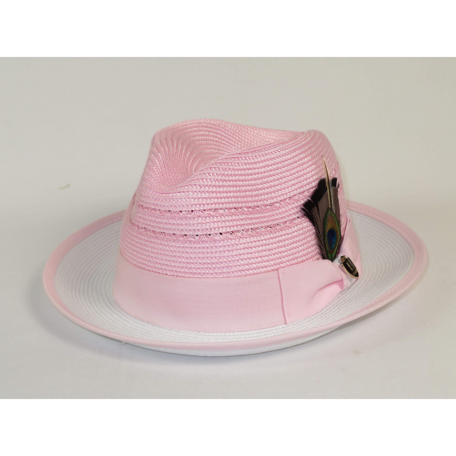 Men’s Bruno Capelo 2-Tone Straw Fedora Hat CASANOVA CV895 White/Pink