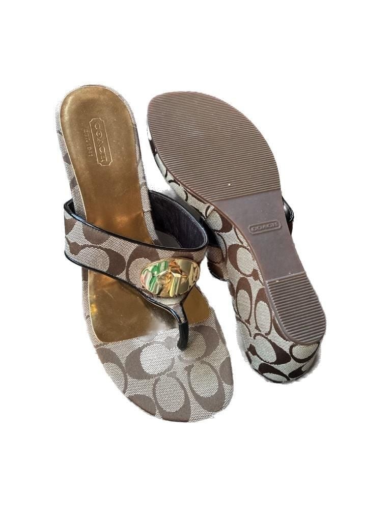 Coach Gracy Signature Canvas Wedge Thong Sandals