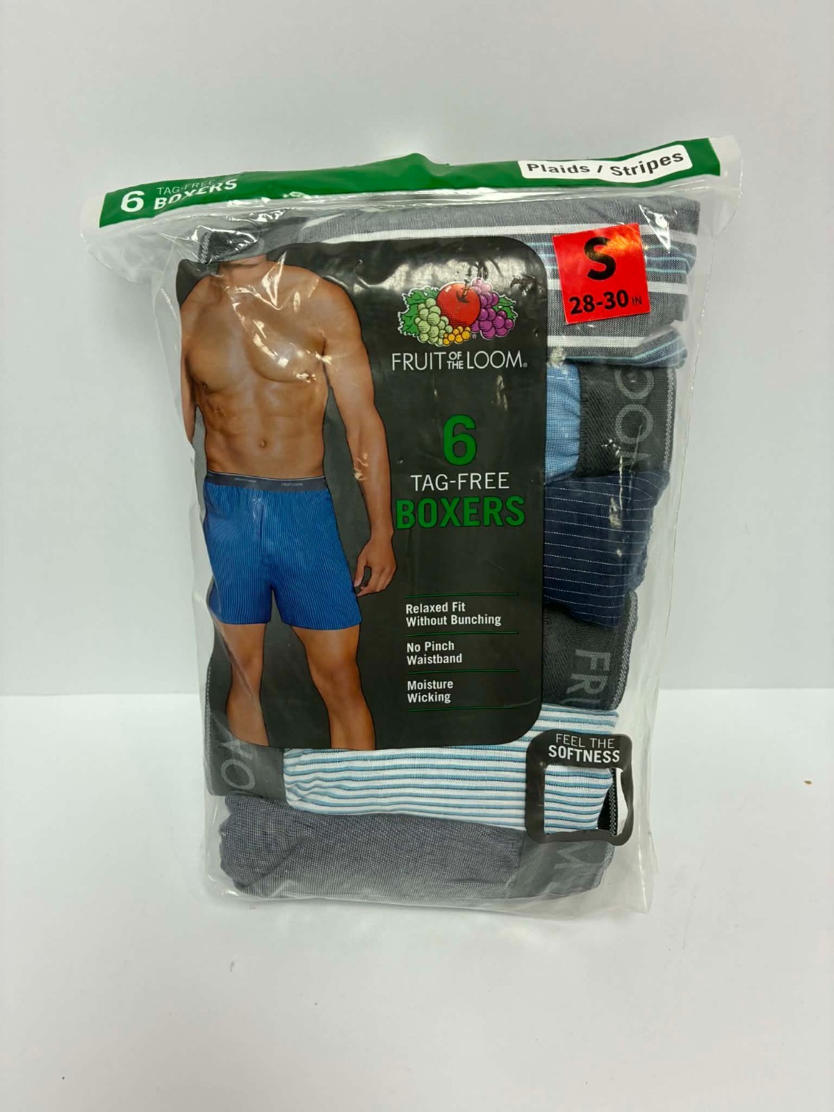 Fruit of the Loom Men’s Boxers 6 Pack Size Small 28-30 Tag-Free Plaid Stripe