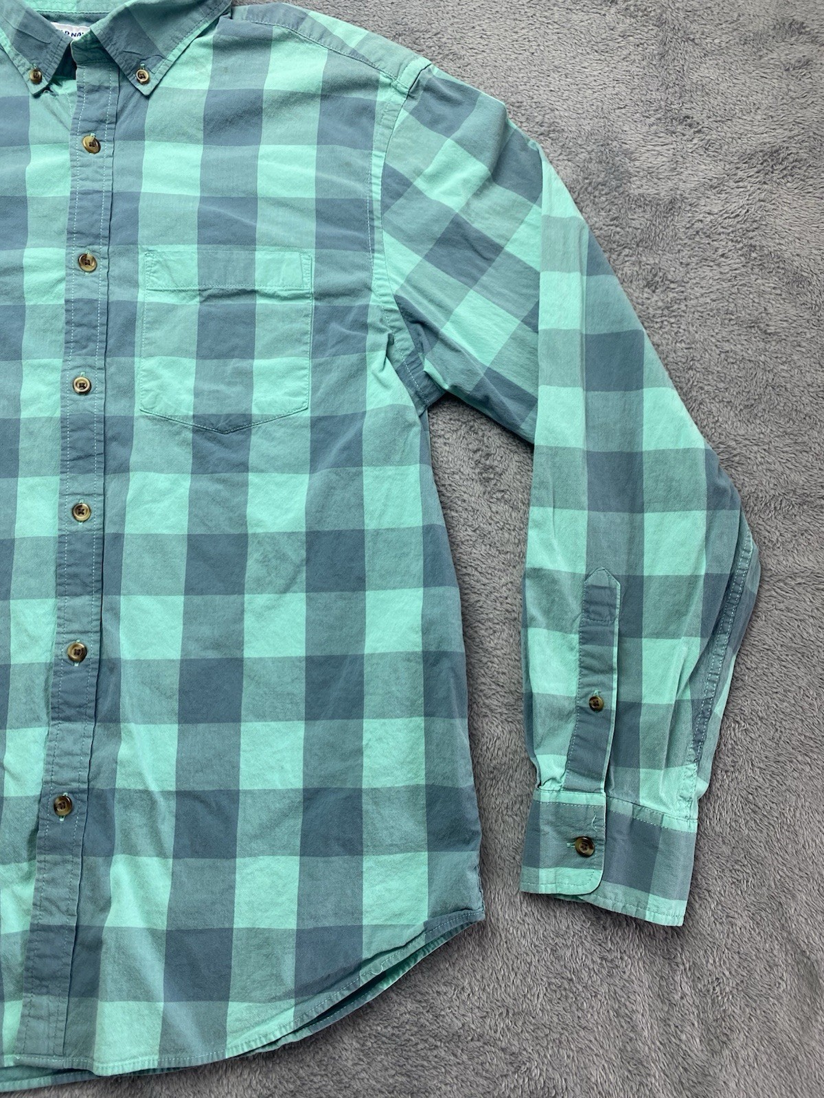 Old Navy Teal/Blue/Green Plaid Button Down Shirt Mens Regular Sz L
