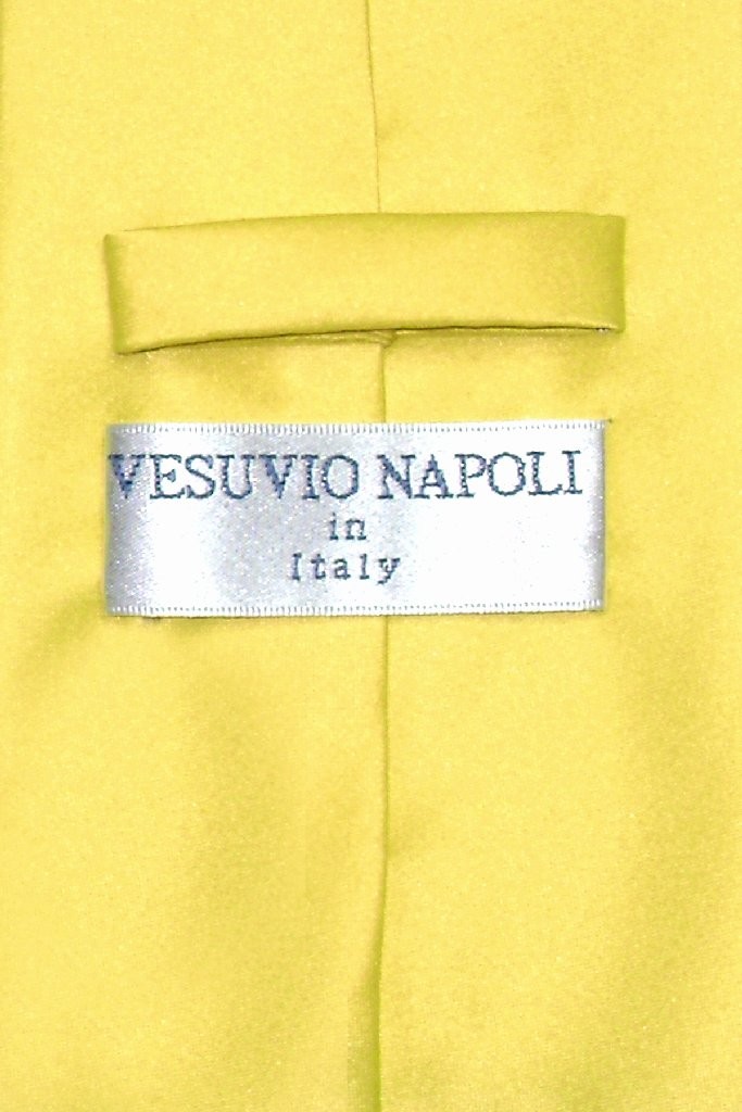 Vesuvio Napoli Solid GOLDEN YELLOW Color NeckTie Handkerchief Mens Neck Tie Set
