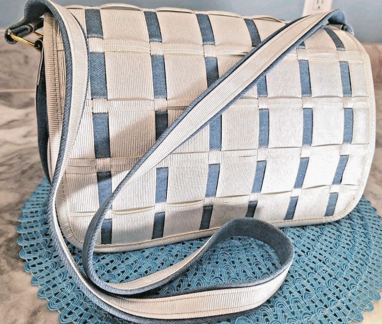 TangoBag Denim/Canvas Silver Organizer Multi Pocket Crossbody Handbag