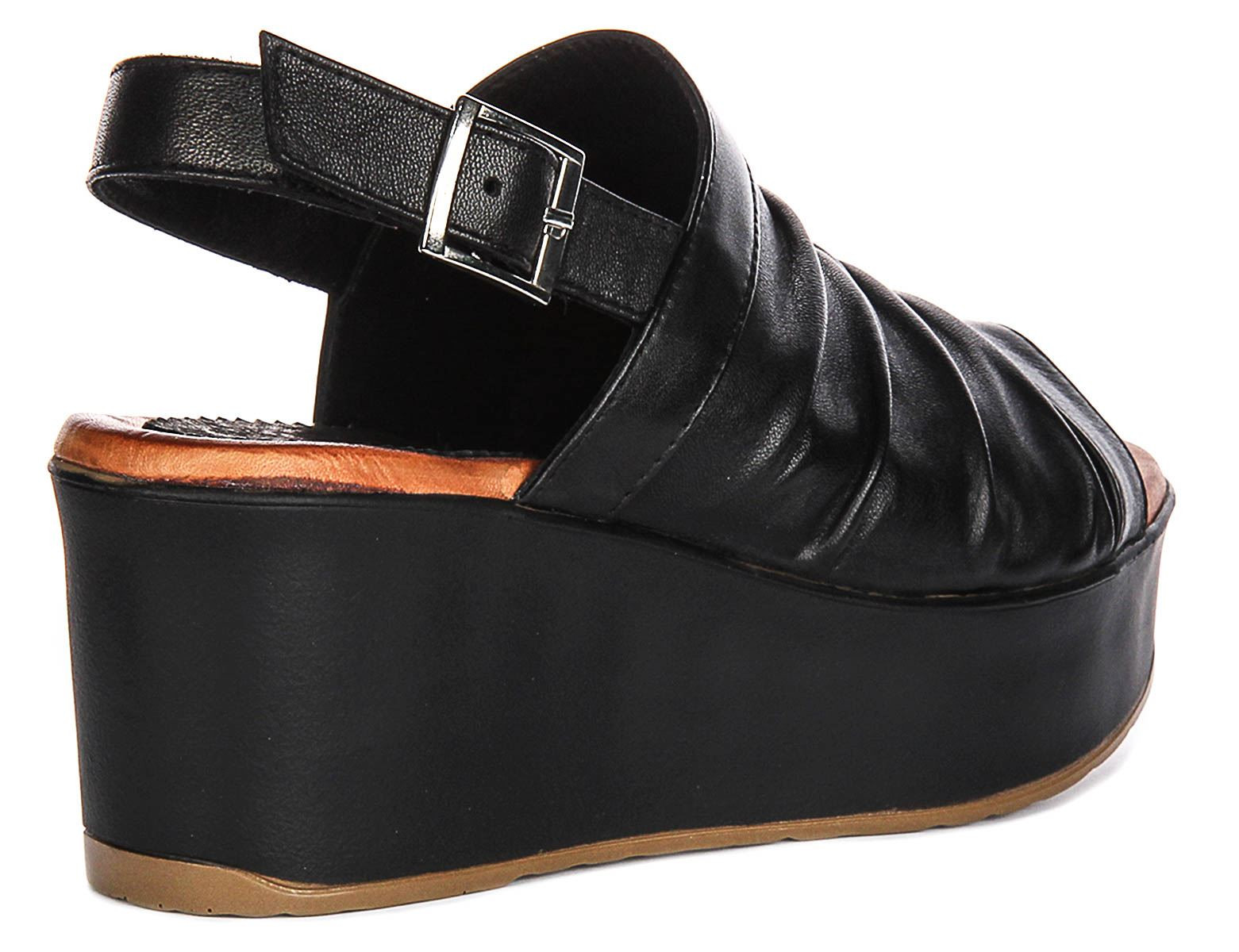 Justinreess England Honor Soft Buckle Crinkles Womens Sandal Black US 5 – 11