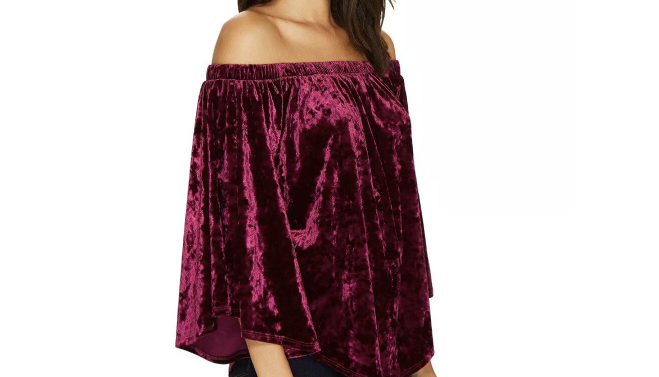 Karen Kane Size S Berry Velvet Off The Shoulder Peasant Top Wide Sleeve