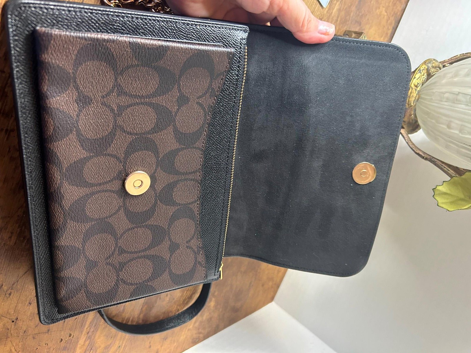 NW0T Coach Klare Crossbody Shoulder Handbag in Crossgrain Brown Black Gold 91019