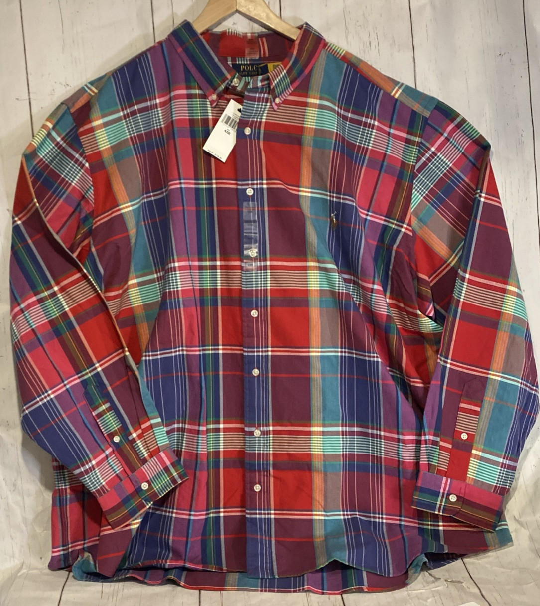 Polo Ralph Lauren 4XB Shirt Classic Fit Red Blue Purple Plaid $138 NWT Big Boy