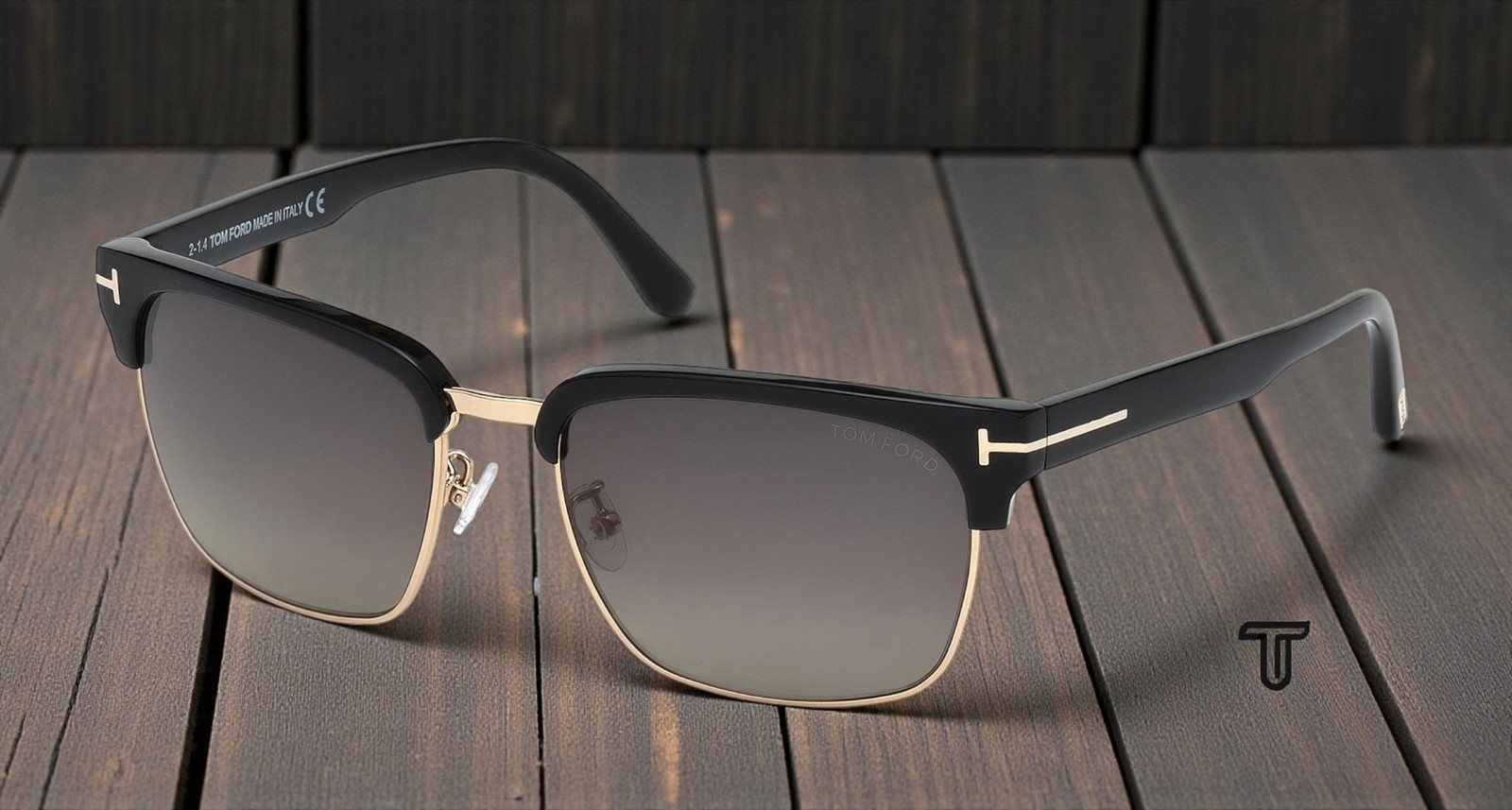 Tom Ford River FT0367 01D Shiny Black Smoke Polarized 57 mm Men’s Sunglasses