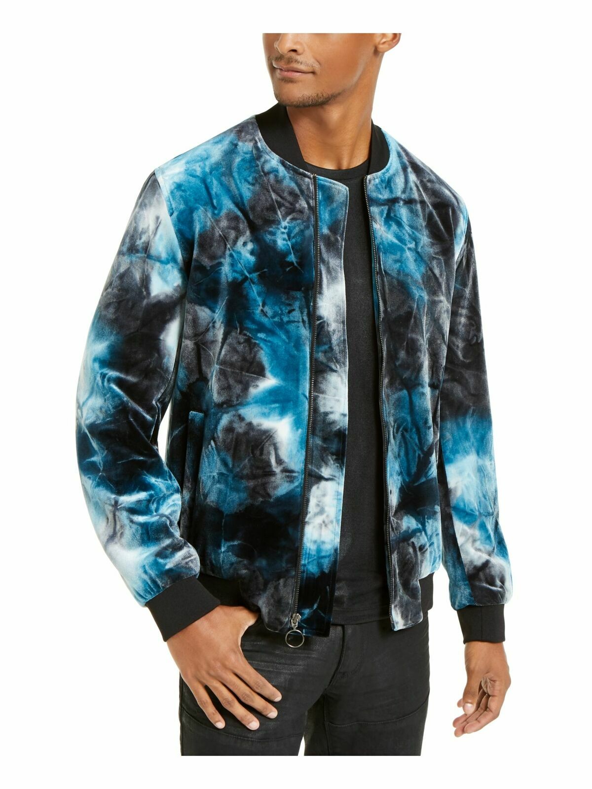 INC INTERNATIONAL CONCEPTS Blue Full Zip Velour Bomber Jacket MSRP $129 Small S