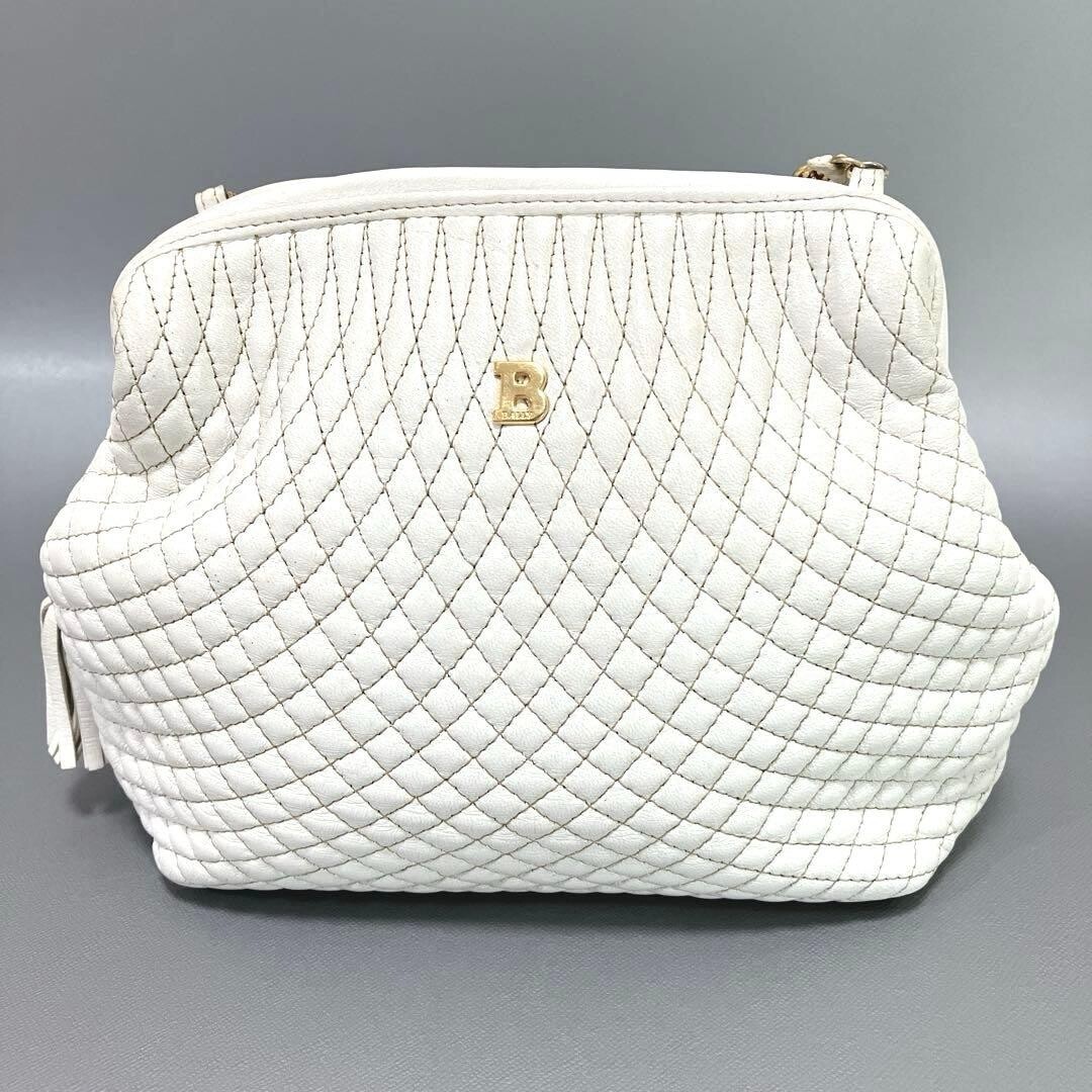 BALLY White Quilted Leather Gold Hardware Crossbody Shoulder Bag Italy