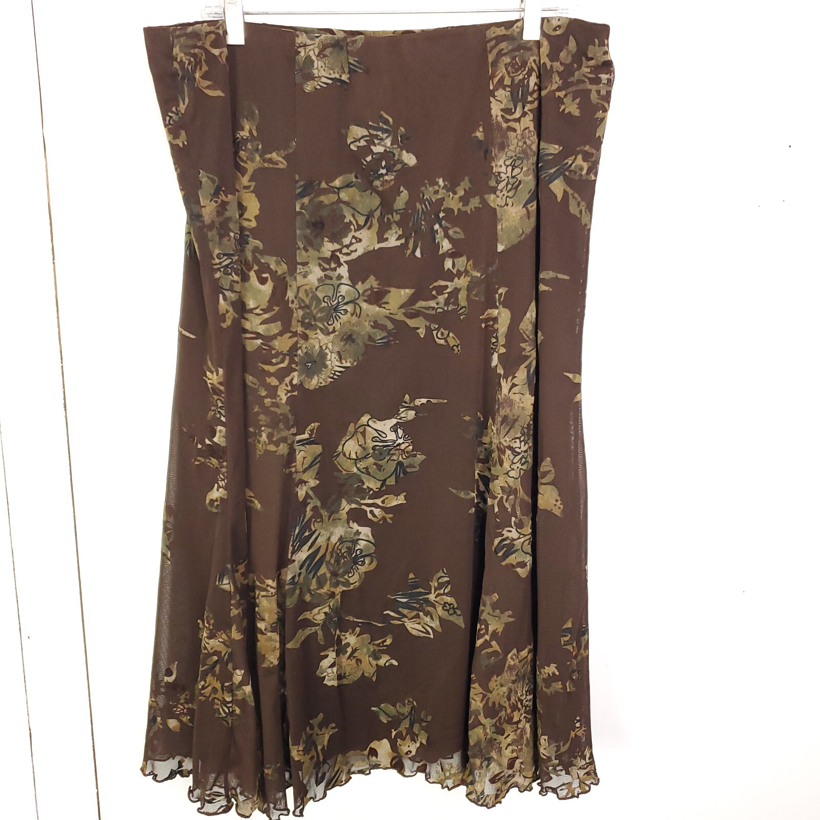 Requirements Skirt Womens XL Maxi Grunge Pull On 90s Retro Abstract Brown
