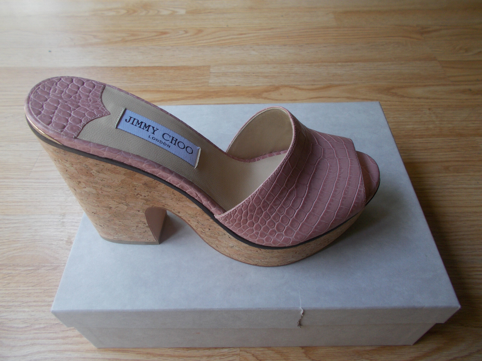 Jimmy Choo Deedee 125 mm Slide Sandals Wedge Cork Heel Blush 40 US 9 9.5 NIB