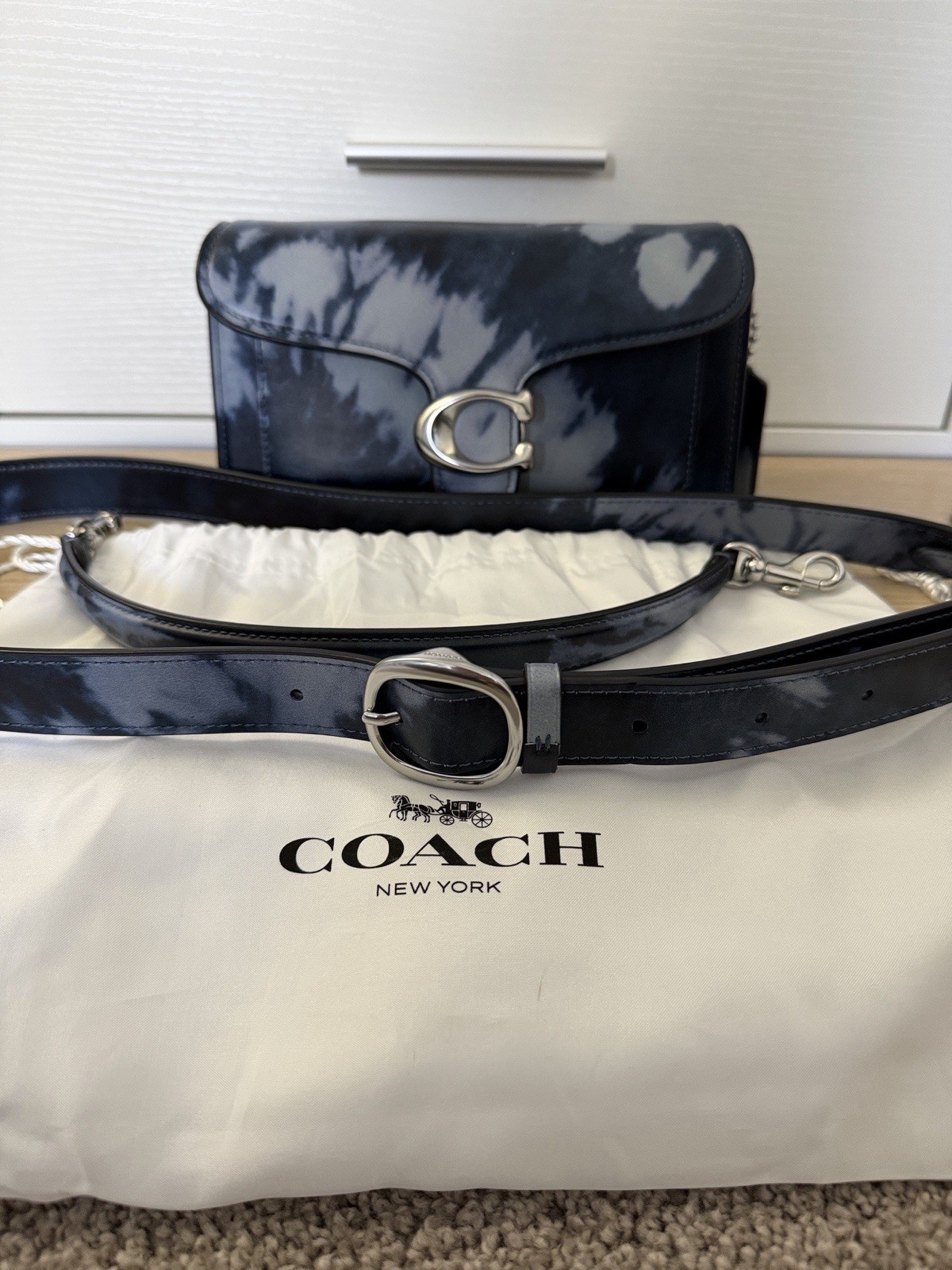 Coach Tabby Shoulder Bag 20 Silver/Midnight Navy with Tie-Dye Print