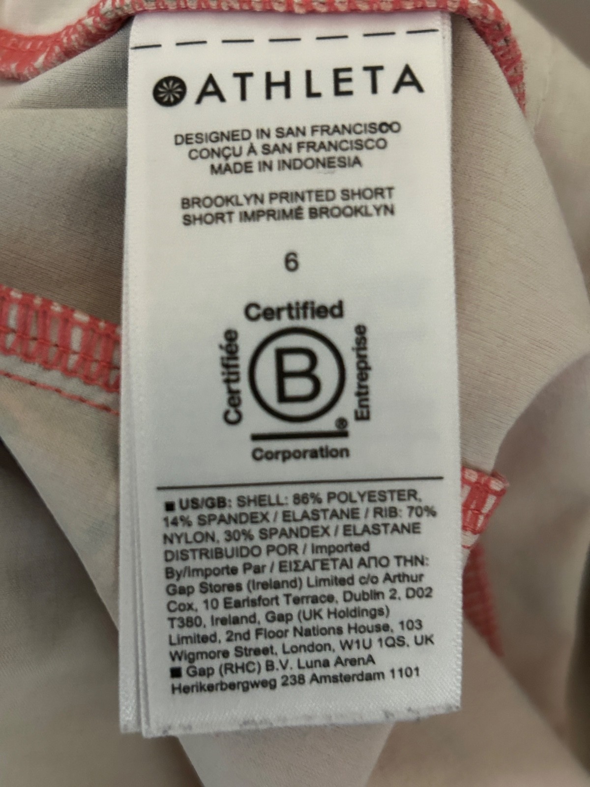 Athleta Shorts Women’s Size 6 Pink Coral Brooklyn Printed Casual Elastic Running