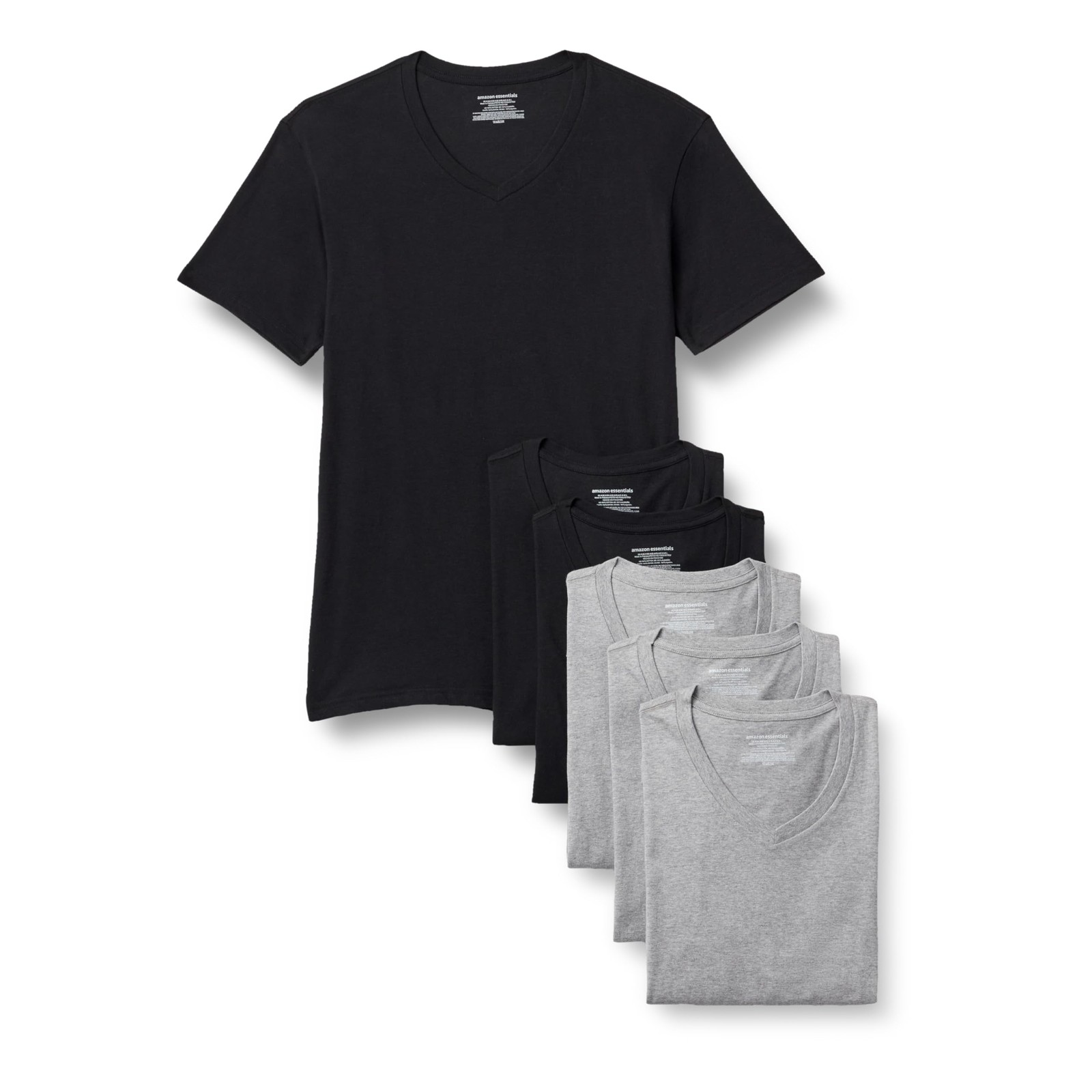 6 Pack Mens Short Sleeves 100% Cotton V-Neck Undershirt,Large Black/Grey Heather