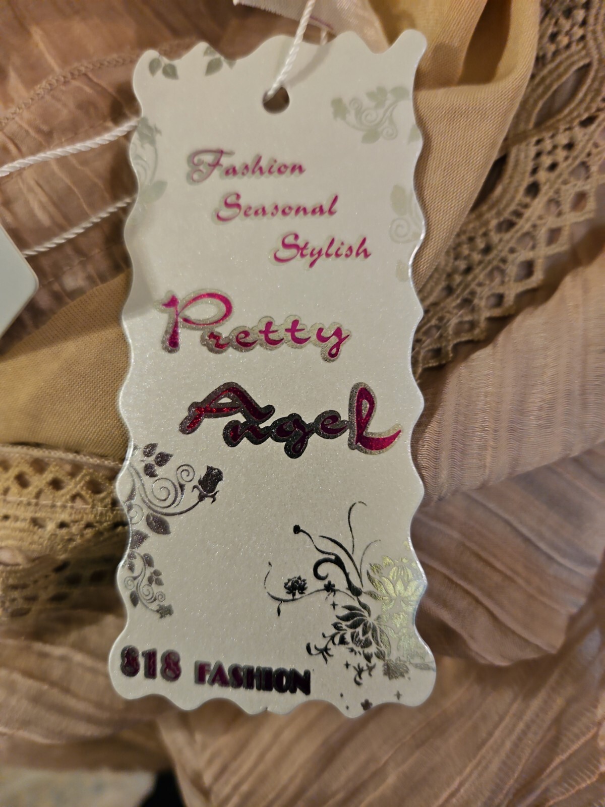 Pretty Angel Blouse Womens Large Tan Brown 3/4 Sleeve Fringe V Neck Bohemian New