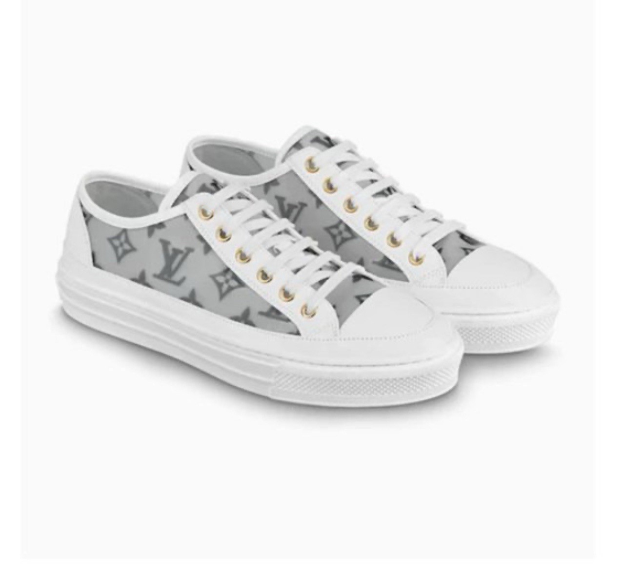 Louis Vuitton White Monogram Mesh and Leather Stellar Lace Up Sneakers