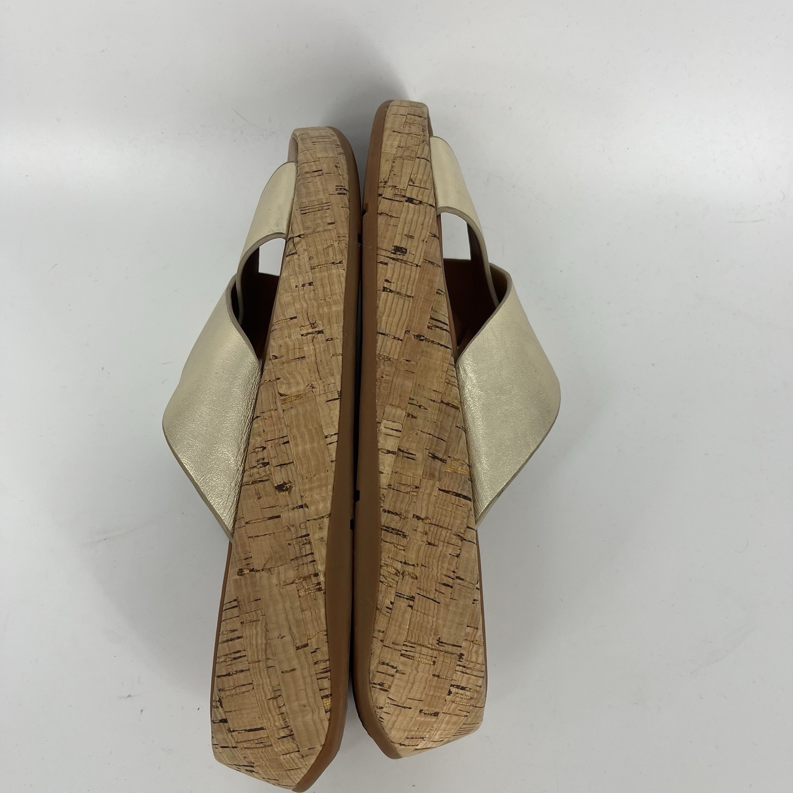 FitFlop F Mode Sandals Size 10 Gold Metallic Leather Cross Slide Cork Platform