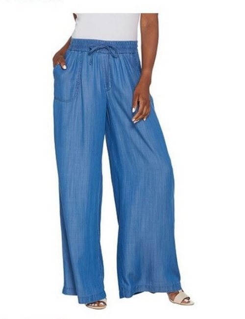 Logo Dark Wash Wide Leg Full Length Pants Lightweight Jean New Lori Goldstein