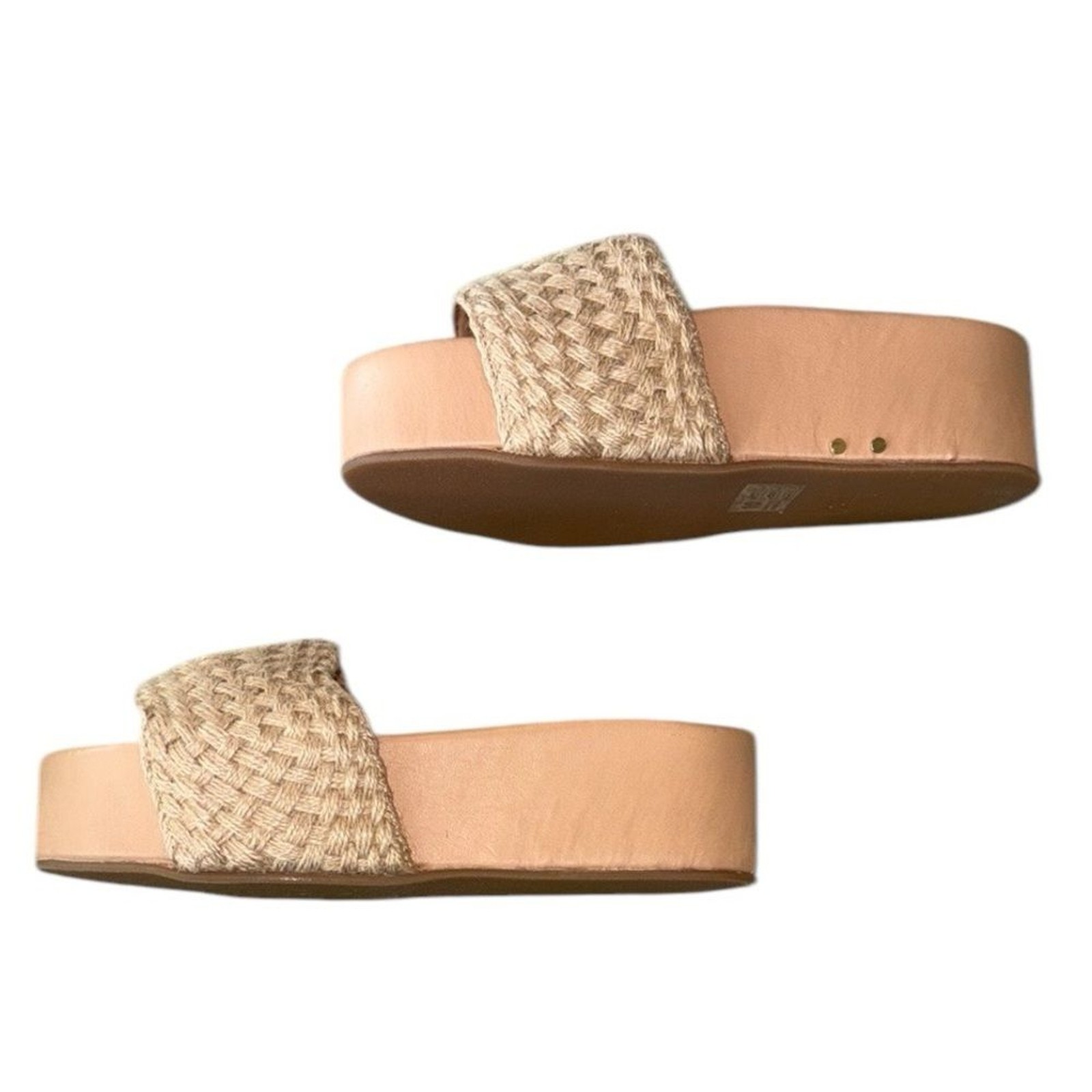 NWT RARE Beek Tan Woven Jute Leather Platform Sandals Slides – 10