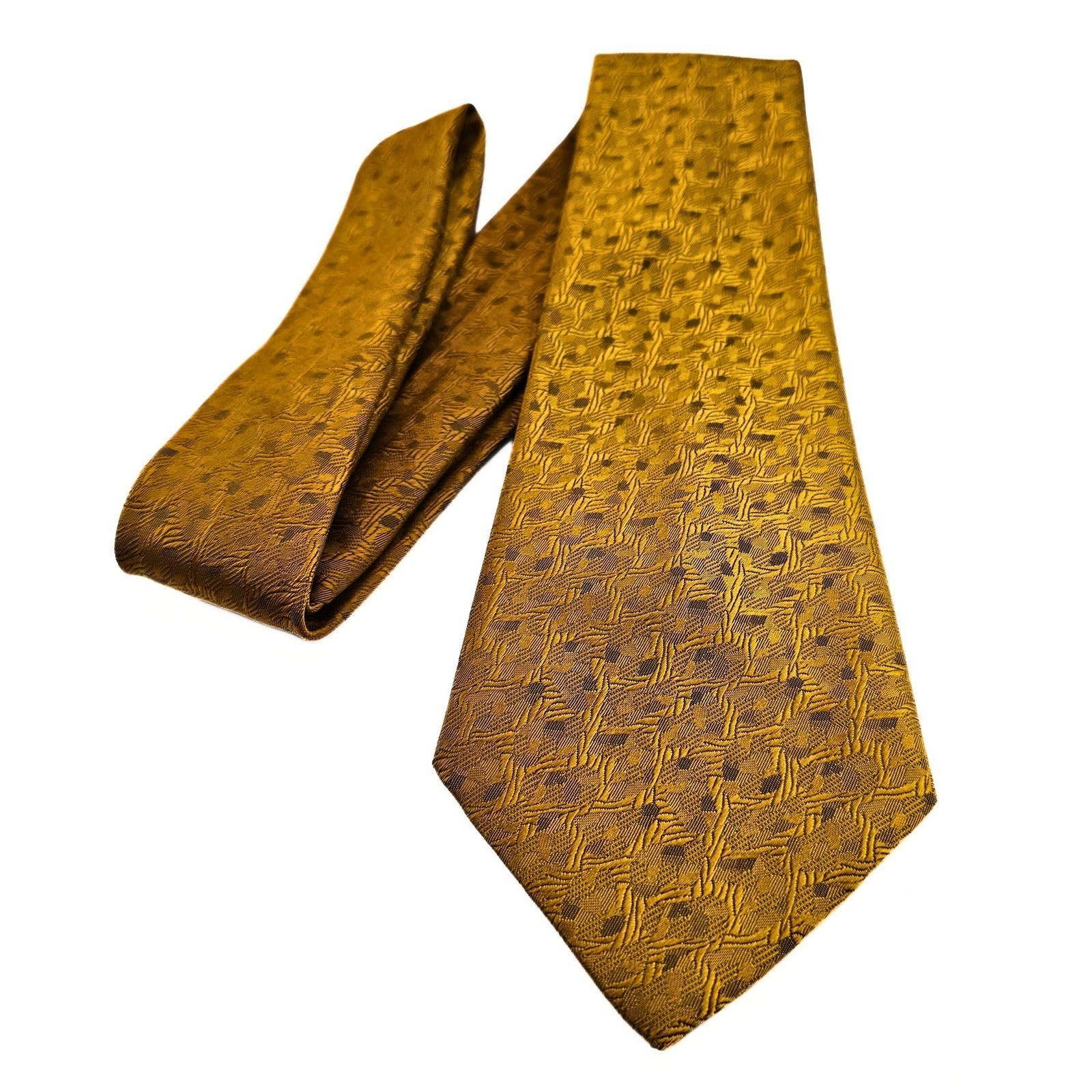 Vintage Famous Barr Trevira Gold Patterned Necktie Men’s Business