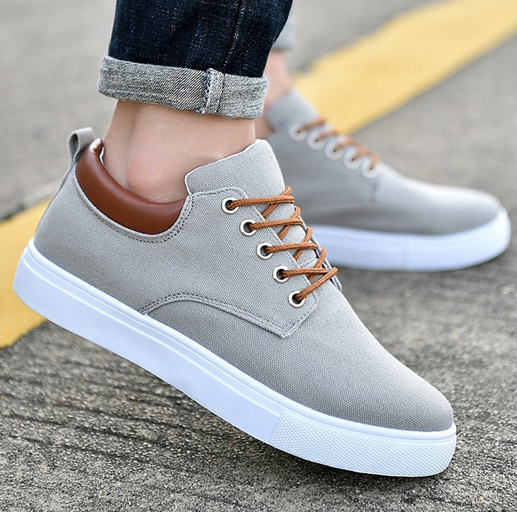 New Men Canvas Shoes Flat Lace Casual Sports Shoes Rubber Sole Anti Slip Lace Up