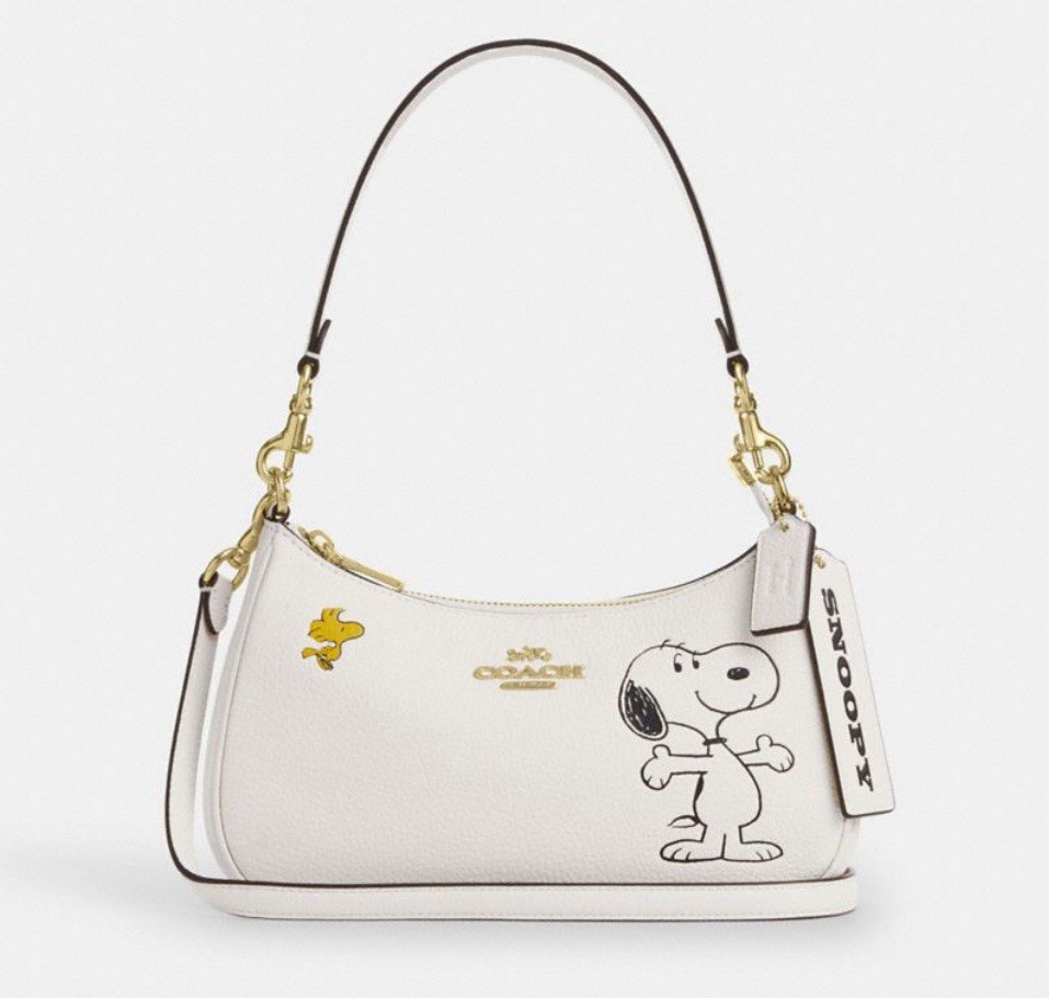 NW T COACH Teri Shoulder Bag In Pebble Leather With Snoopy Print