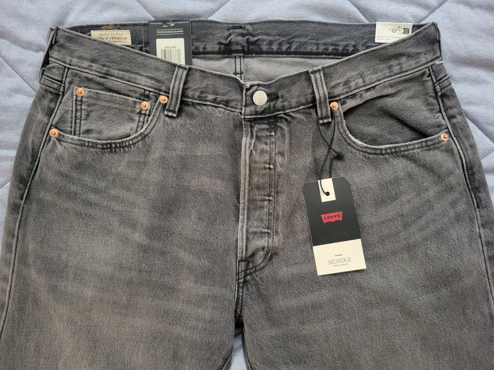 Levi’s 501 Selvedge Men’s Premium Straight Fit Jeans 36×32 Black Ash 005013658