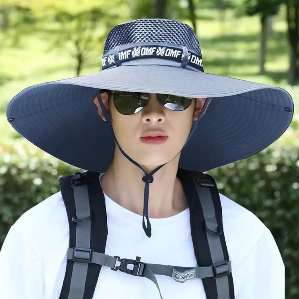 Summer 15CM Large Brim Sun Hat Men Women Breathable Fishing Caps Sun UV