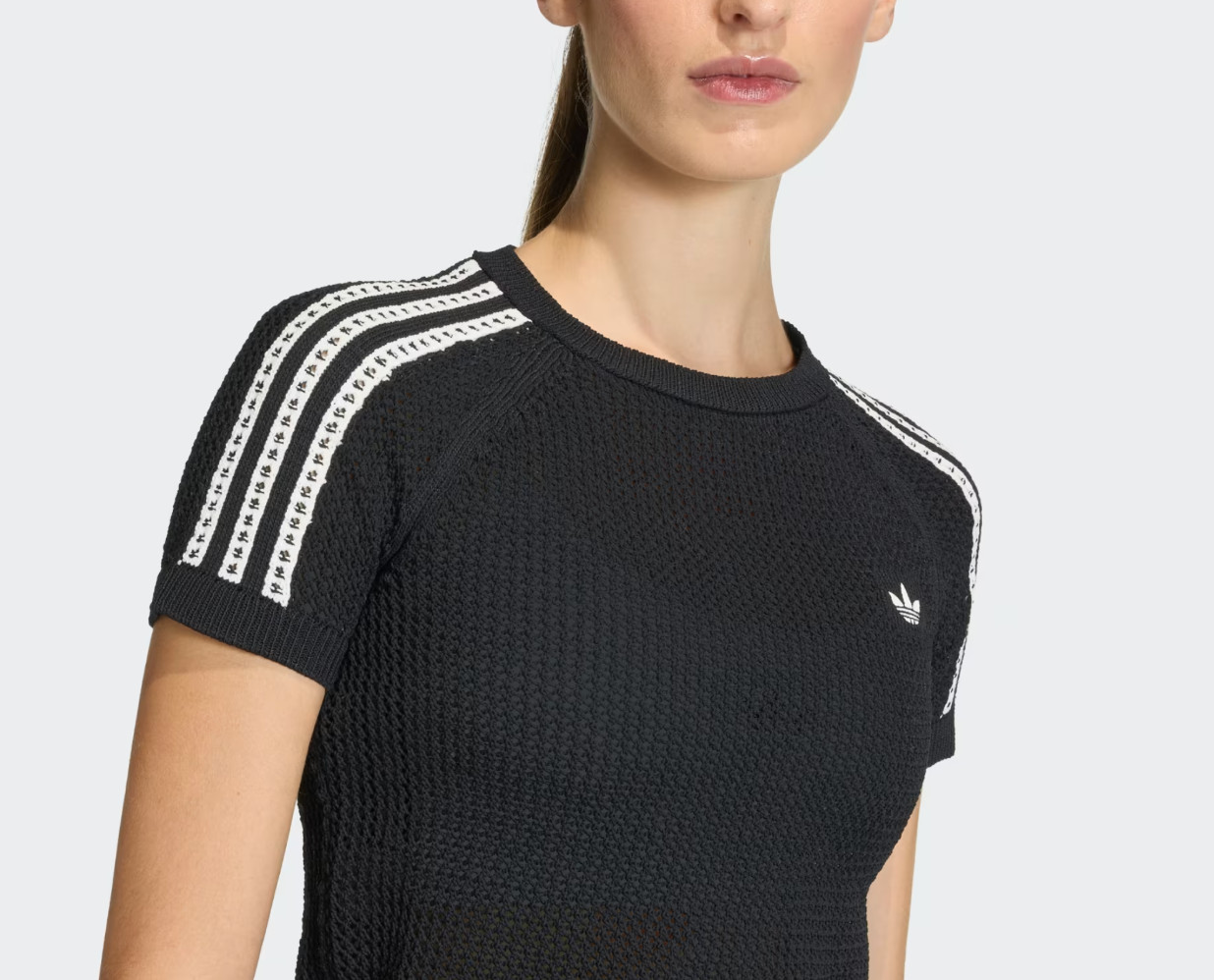adidas Originals Crochet Knit T-shirt Women Casual Lifestyle Tee AsiaFit KC6481