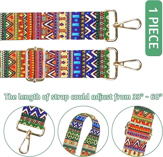 Purse Strap Replacement Guitar Style Multicolor Canvas Crossbody Strap for Handb