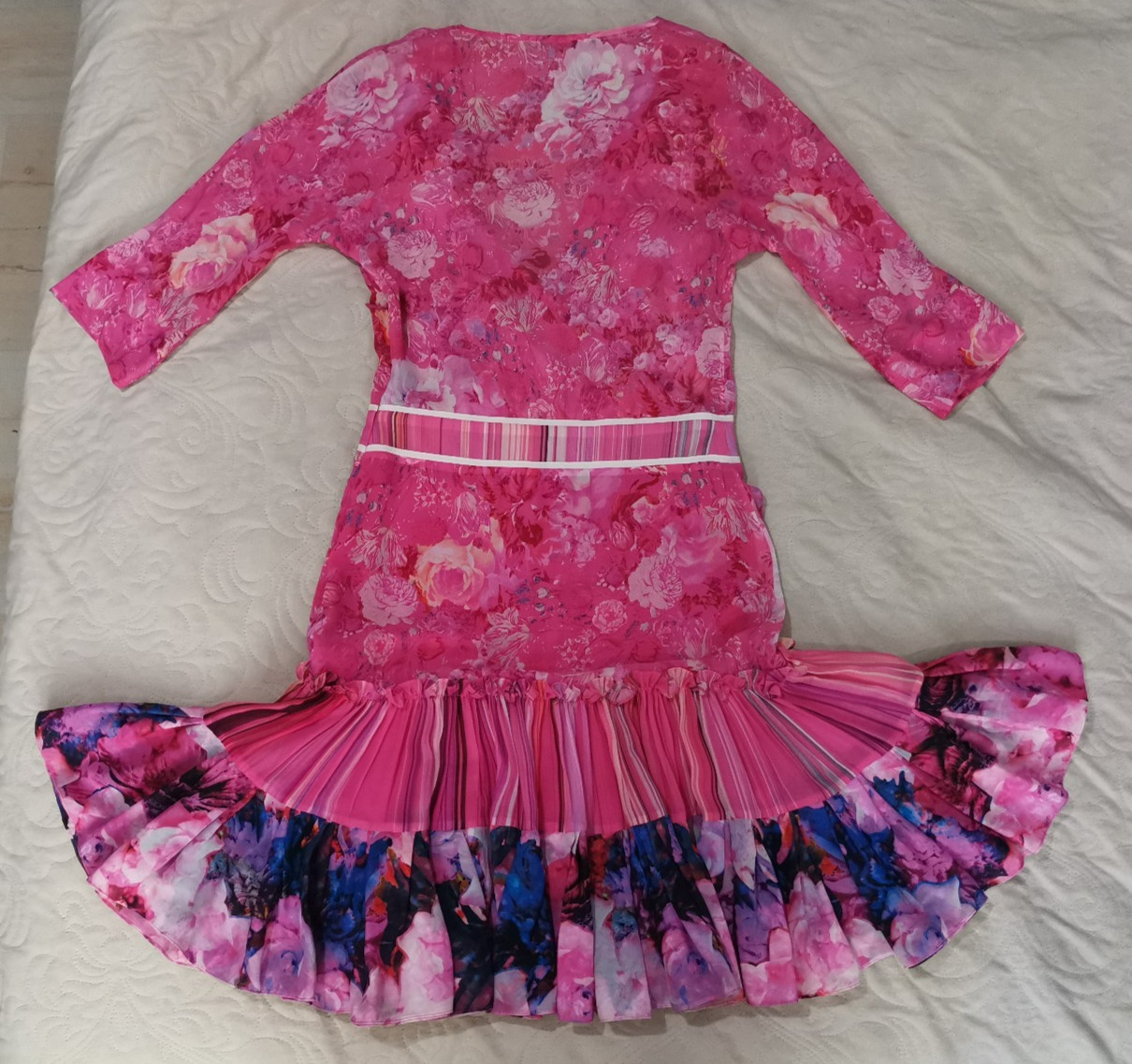 Roberto Cavalli Vintage Floral Print Silk Chiffon Sheer Ruffle Dress IT38