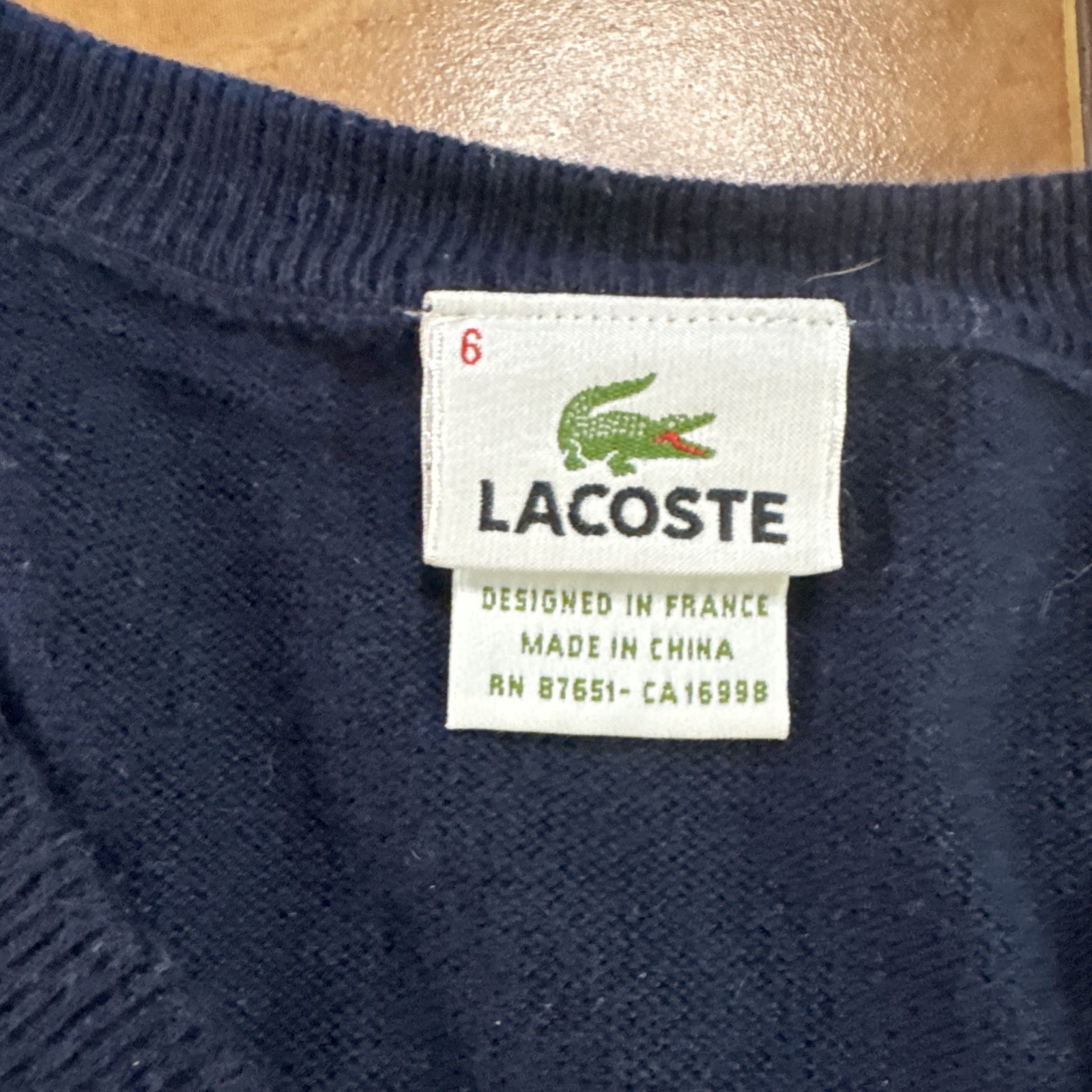 Lacoste Sweater Men’s 6 XL Blue Argyle Knitted 100% Cotton V-Neck Golf Pullover