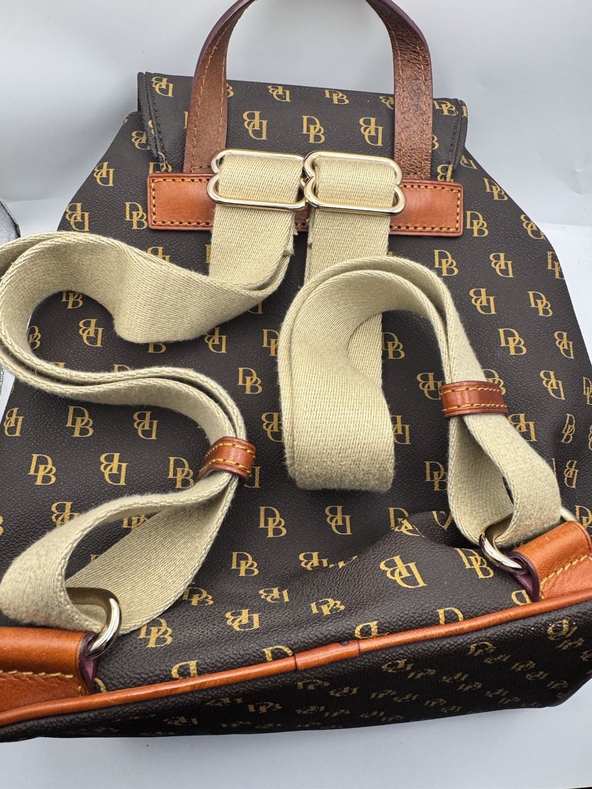 Dooney & Bourke Greta Signature Murphy Backpack Tassel Draw String Monogrammed