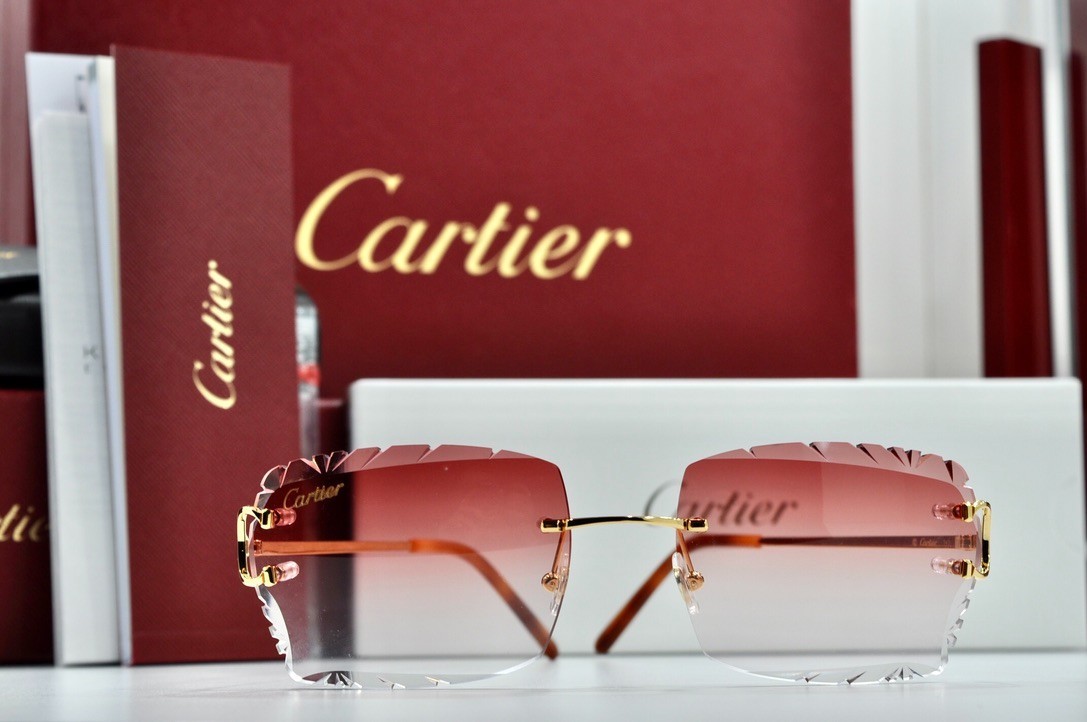 Cartier rimless sunglasses piccadilly glasses Diamond Cut decor BIG C gold Frame