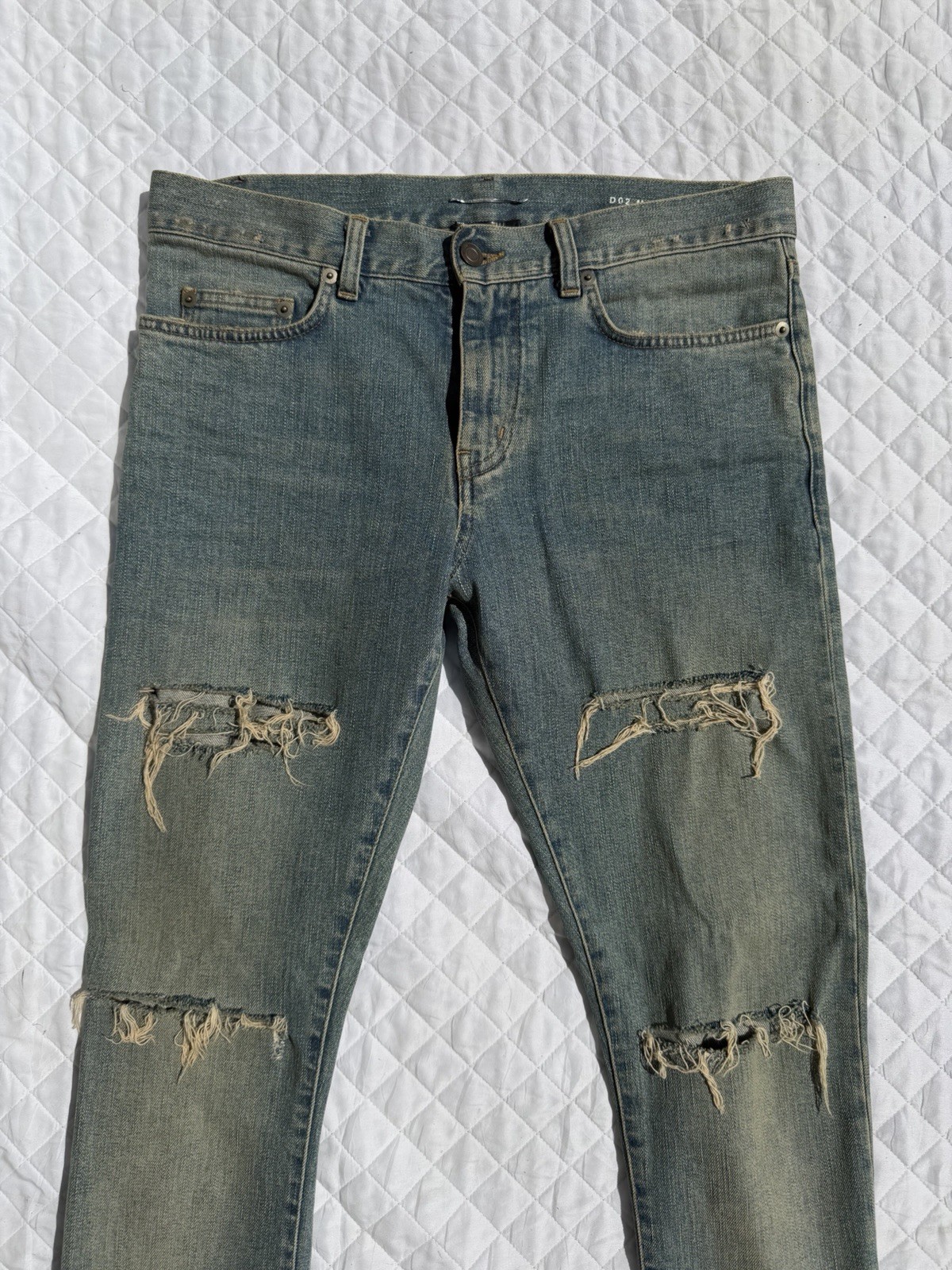 SAINT LAURENT Paris D02 Mens 2014 Hedi Slimane Crash Denim Skinny Jeans 31×34