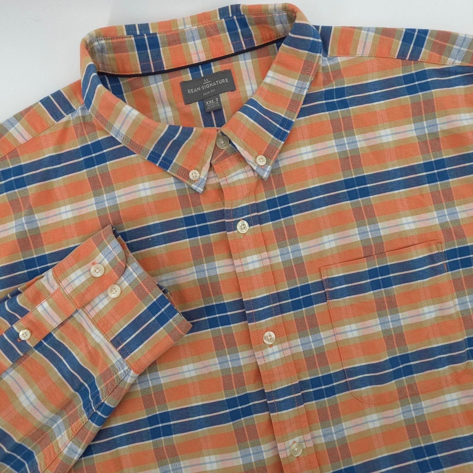 LL Bean Signature Flannel Shirt Mens XXL Tall Slim Fit Plaid Oxford Button Down