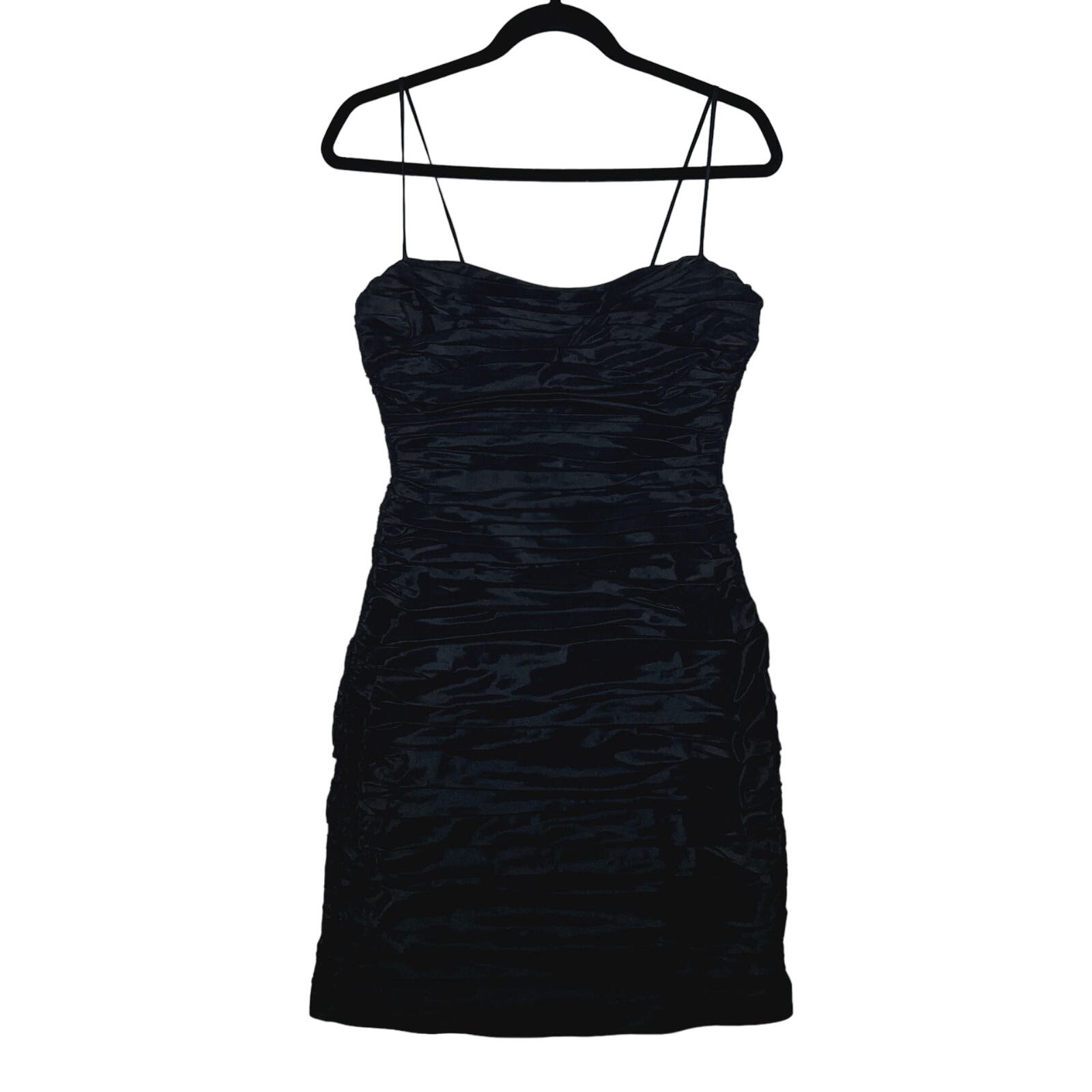 Teri Jon Rickie Freeman Taffeta Black Ruched Dress 4 Bodycon Cocktail LBD
