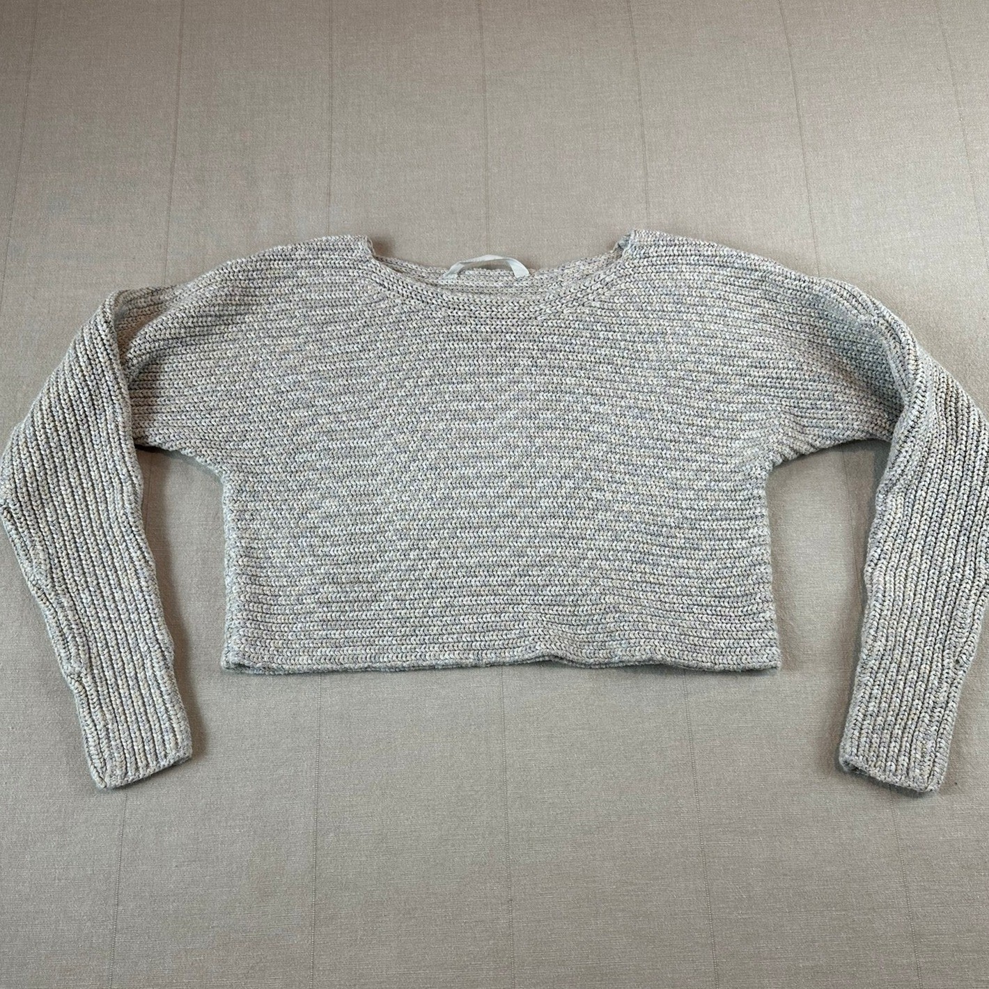 Athleta | Cropped Chunky Knit Sweater Grey Beige | Women’s S