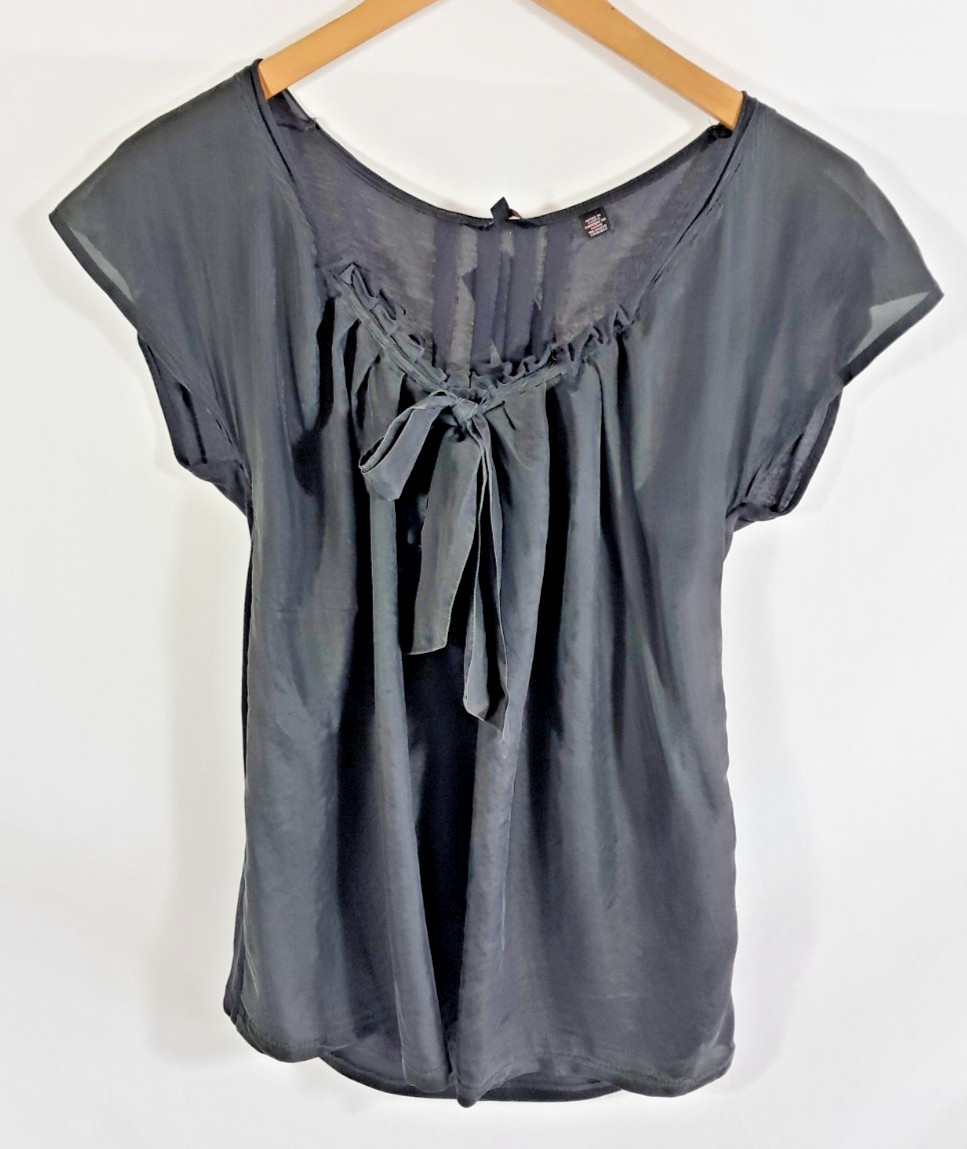 Ted Baker Dark Charcoal Grey Silk Top with Tie, Size 3 (UK 12)