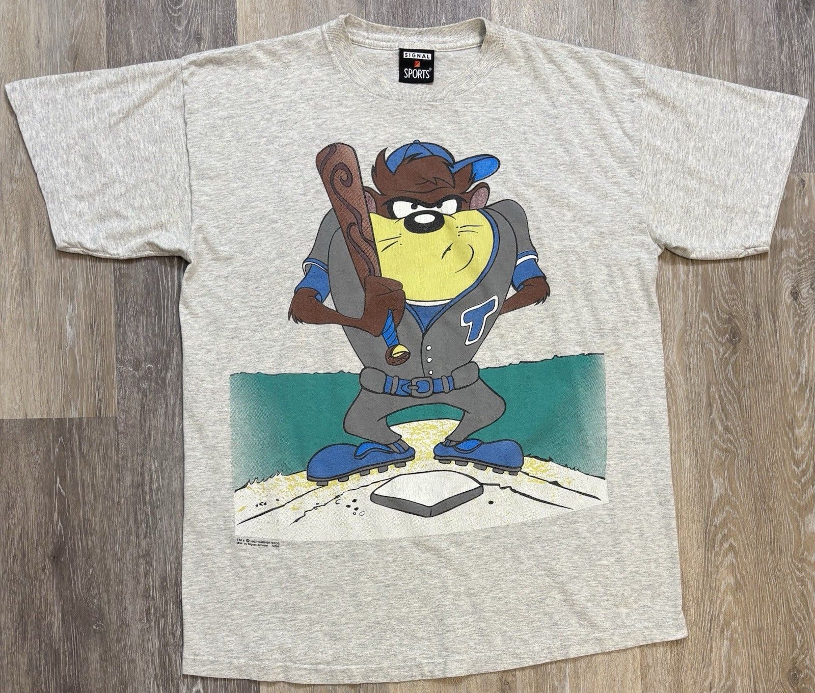 Vintage Taz Signal Sports Shirt Large 1993 Double-Sided Looney Tunes Baseball