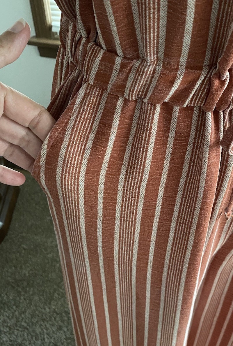 No Boundaries Striped Strapless Jumpsuit Wide Leg Boho Festival Groovy SM 4-6