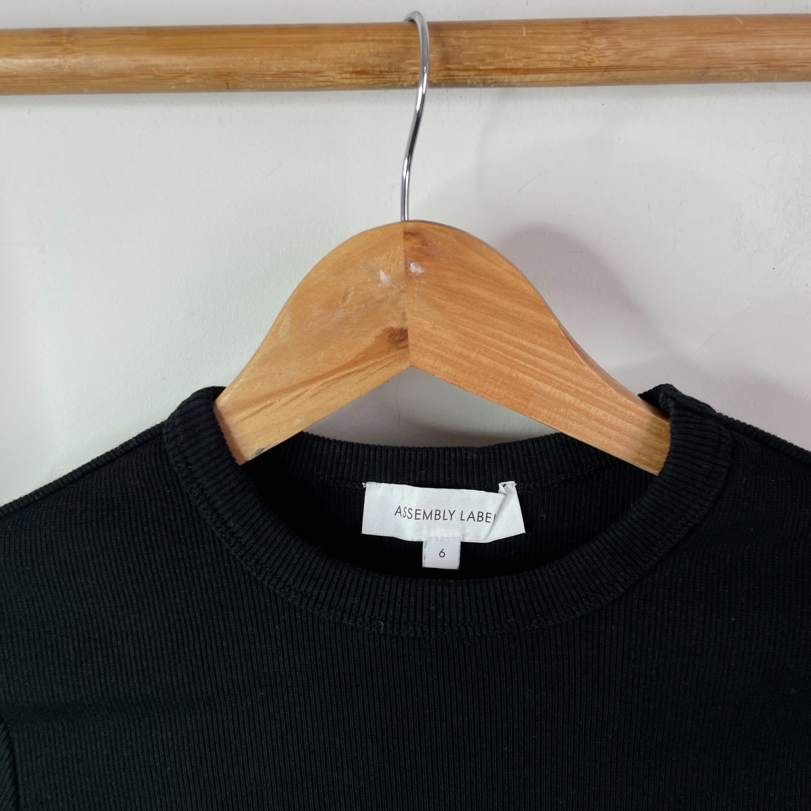 Assembly Label Jumper Womens 6 Black Rib Knit Organic Cotton Crew Neck Pullover