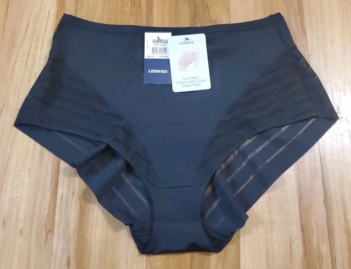 NEW Leonisa Stripe Undetectable Lace Classic Shaper Panty Black Color Size 3XL
