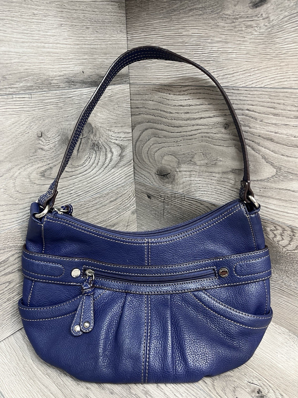 Navy Blue Leathe Shoulder Bag By Tignanello
