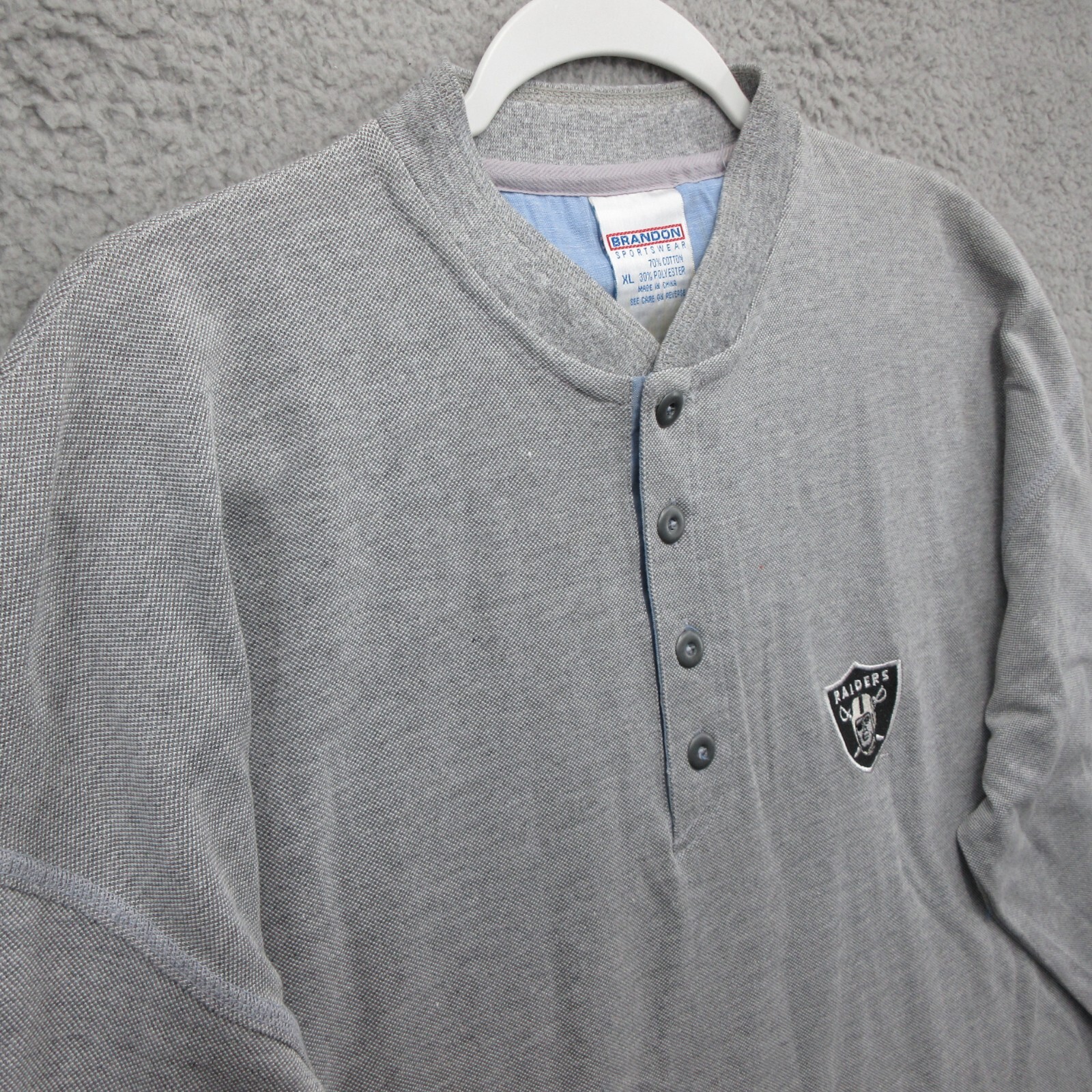 Raiders Vintage Long Sleeve Henley Shirt Mens Extra Large Gray Football Oakland