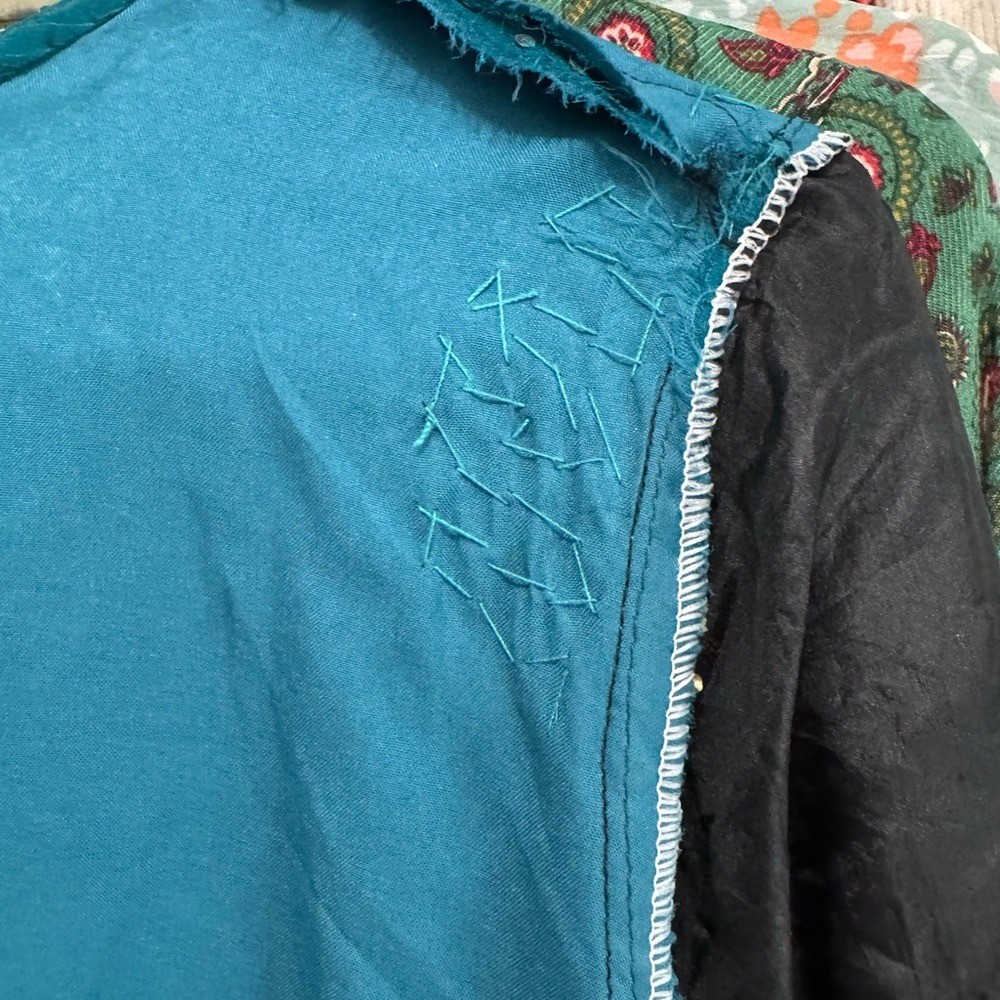 Fairy Core Teal and Black Velour Beaded Tunic