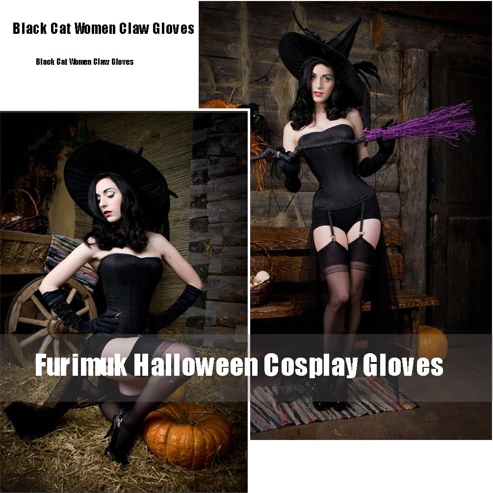 Furimuk Cat Women Claw Glove Long approx. 47 x 10 cm/ 18.5 x 3.9 inch, Black