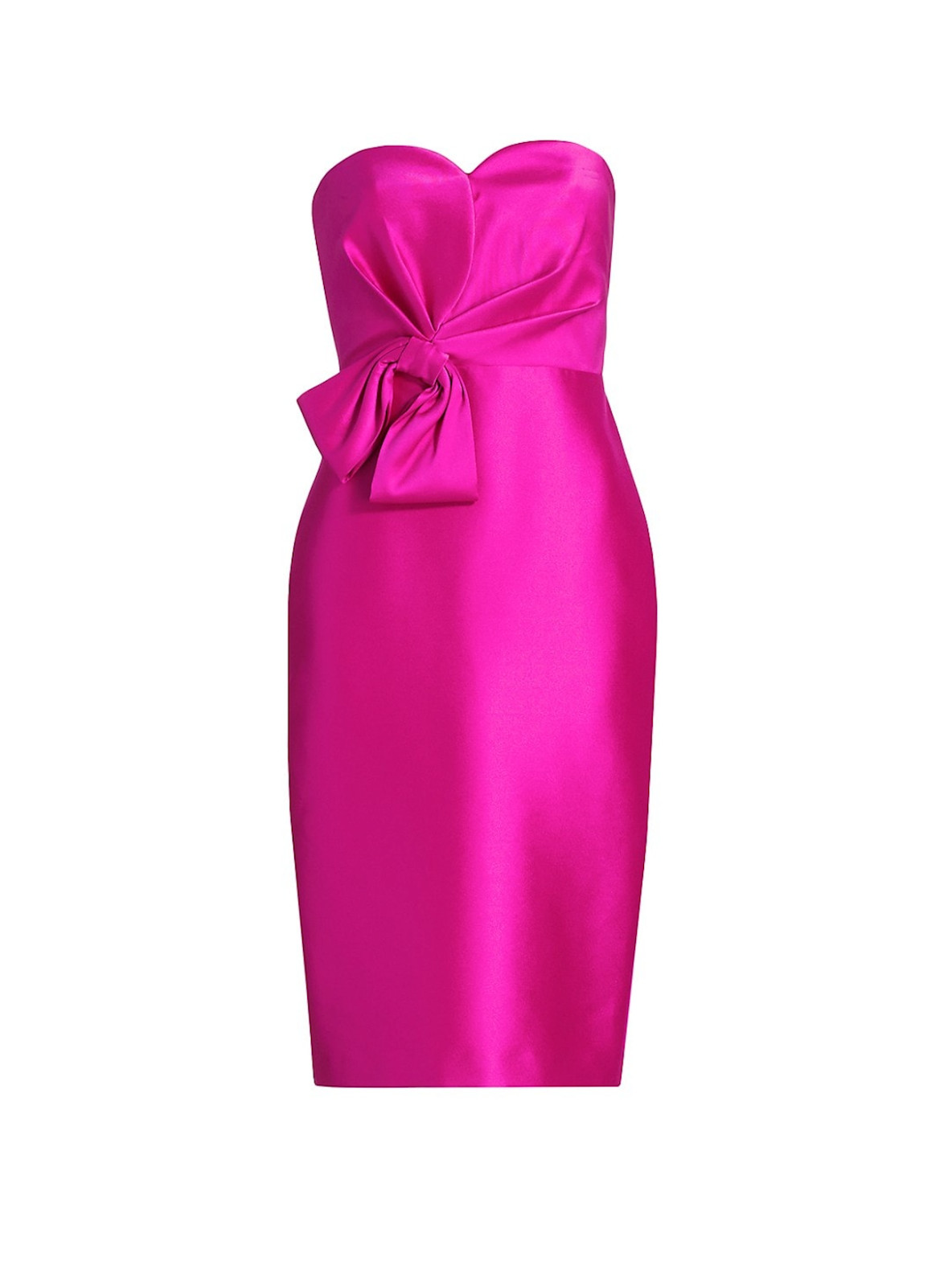 Badgley Mischka Satin Sweetheart Strapless Fuchsia Midi-Dress Size 12